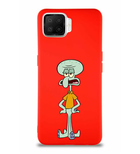Oppo A73 Soft Premier Kapak Squidward Dokunaç Tasarımlı Silikon Kılıf - Kırmızı (Şeffaf)