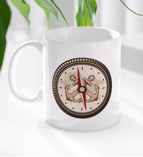 BK Gift Pusula Tasarımlı Beyaz Kupa Bardak-1