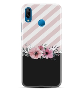 Huawei P20 Lite Kılıf Resimli Desenli Baskılı Silikon Kılıf Strip Pink Flowers 1396
