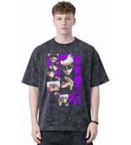 Tasarım Gojo Satoru Jujutsu Kaisen Anime Baskılı Unisex Oversize Eskitme Yıkamalı Tişört