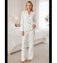 Night Beyaz Kadın Desenli Pijama Takımı 4674