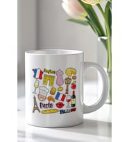Fransa Paris Figürlü Seyahat Temalı 330ml Baskılı Beyaz Seramik Kupa Bardak