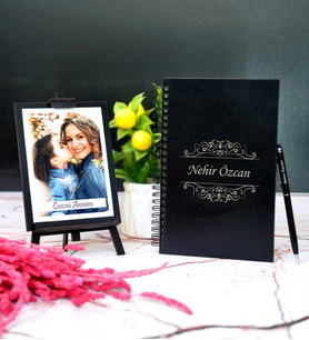 Annem Temalı Fotoğraflı Şövalye Çerçeve Ahşap Defter ve Kalem
