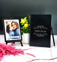 Annem Temalı Fotoğraflı Şövalye Çerçeve Ahşap Defter ve Kalem