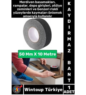Ultra Güçlü Yapışkan İSG İş Yeri Ev Depo Kaygan Zemin Merdiven Siyah Kaydırmaz Bant 50 Mm X 10 Metre