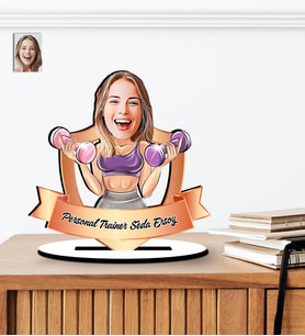 Kişiye Özel Personal Trainer - Spor Eğitmeni Karikatürlü Ahşap Biblo (Çok Renkli)