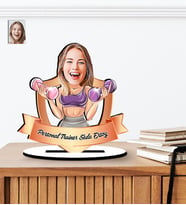 Kişiye Özel Personal Trainer - Spor Eğitmeni Karikatürlü Ahşap Biblo (Çok Renkli)