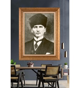 Altın Varaklı Çerçeveli Paspartulu Atatürk Tablo DC1326 (Gold)
