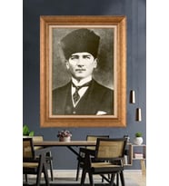 Altın Varaklı Çerçeveli Paspartulu Atatürk Tablo DC1326 (Gold)