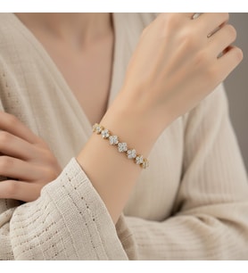 XUPING JEWELRY 14 Ayar Altın Kaplama, Orta Çicek Zirkon Taşlı Bileklik
