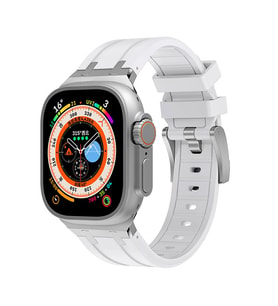 Apple Watch Ultra 49mm Uyumlu Kordon Silikon Metal Tokalı Soft Yüzey Zore KRD-89 Kayış (Beyaz)