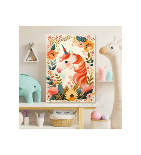 Kanvas Unicorn ve Çiçekler Baskı Tablo Oyun Odası Tablosu