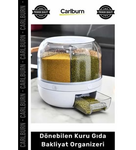 Özel Üretim 360 Derece 6 Bölmeli Hava Geçirmez Erzak Dönebilen Kuru Gıda Bakliyat Organizeri