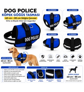 Dog Police Ayarlanabilir Köpek Göğüs Tasması Mavi-Siyah (60-85 cm)