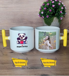 Sevimli Panda Kupa Bardak Fotoğraflı T Sarı Kulplu Arkadaşa Sevgiliye Hediye