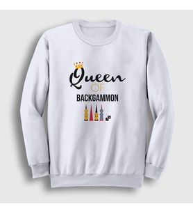 Presmono Unisex Beyaz Queen Of Backgammon Oyun Tavla Sweatshirt 418570tt (Beyaz)