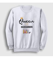 Presmono Unisex Beyaz Queen Of Backgammon Oyun Tavla Sweatshirt 418570tt (Beyaz)