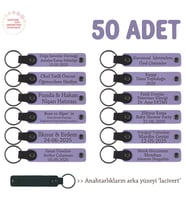 Promosyon Firmalarına Özel, 50'li Set, Kişiye Özel Yazılı Deri Anahtarlık, Mor Menekşe & Lacivert (Lila - Mor)