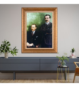 Altın Paspartulu Atatürk  Çerçeveli Tablo C430 (Gold)