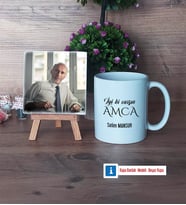Amcaya Hediye Fotoğraflı Dekoratif Taş, Kupa Bardak Beyaz Hediye (Model 1)