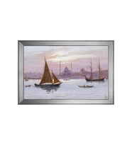 Halil Paşa İstanbul Boğazı Yelkenli Gemiler Motifli Kanvas Tablo 50 x 70 cm Silver Çerçeve