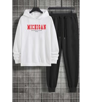 Unisex Michigan Baskılı Eşofman Takımı (A.Beyaz)