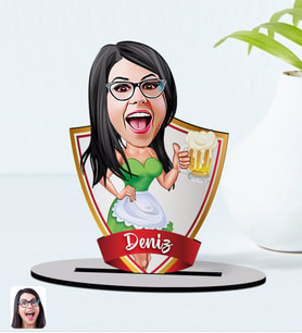 BK Gift Kişiye Özel İsimli Kadın Karikatürlü Ahşap Biblo Model-30
