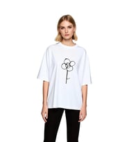 Kadın Oversize Tişört %100 Pamuk Çiçek Çizim Baskılı Rahat Kesim Günlük Giyim Sanat Motifli Modern