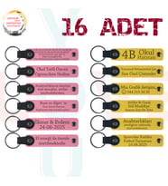 Pembe & Sarı, 16’li Set, İsim Yazılı Anlamlı Deri Hediyelik, Kına Gecesi Misafirlerine Özel Anı