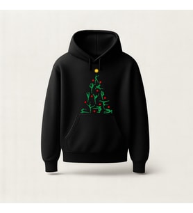 Christmas Tree Cimnastik Baskılı Hoodie Sweatshirt (Siyah)