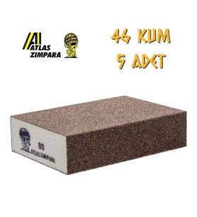 Atlas Sünger Zımpara - Kalın 4 Taraflı - 46 Kum - 5 Adet (Siyah-Sarı)