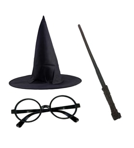 Harry Potter Siyah Şapkası Harry Potter Gözlüğü Harry Potter Asası 3 lü Set