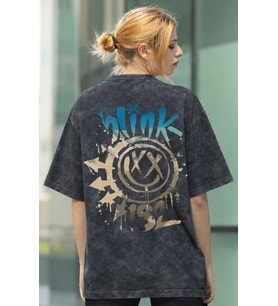 Blink-182 Rock Metal Müzik Grubu Sırt Baskılı Unisex Oversize Eskitme Yıkamalı Tişört