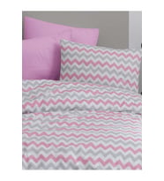 Tek Kişilik Lastikli Nevresim Takımı 160x220 - Pembe Zikzak Desenli