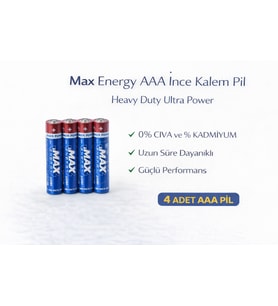 Max Energy AAA İnce Kalem Pil 1.5V R03 Heavy Duty Ultra Power 4 lü 1 Paket