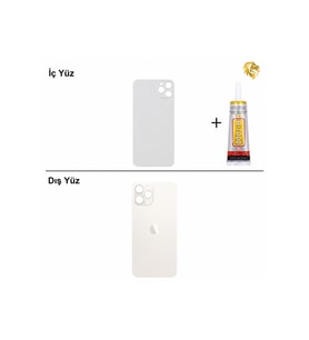 iPhone 11 Pro Max Gümüş Arka Kapak Arka Cam Batarya Kapağı Lazer Kesim Kapak Pil Kapağı + B-7000 Yapıştırıcı