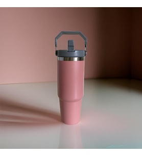 Charcoal Flip Straw Çift Duvar Yalıtımlı Paslanmaz Çelik  0.89 Lt  Pipetli Termos (Pembe)