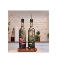 El yapımı Rustik Koltuk Desenli Renkli 750 ml Zeytinyağı Sıvıyağ Şişesi Yağdanlık Yağlık 2'li Set (Çok Renkli)