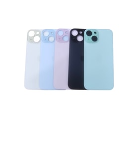 Uyumlu İphone 15 Arka Kapak Lazer Kesim ( Pil Kapağı )  Cam - Pembe