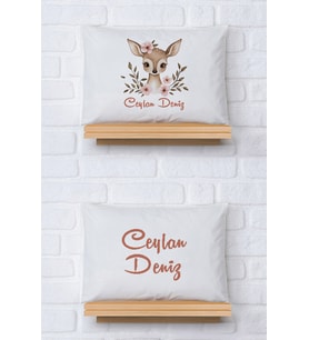 Pia Baby Premium %100 Pamuk İkili İsim Yazılı Kız Bebek Yastık Kılıfı – 35x45 cm Organik Baskı 5034-13 (Ekru)