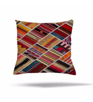 Geometrik Patchwork Çiçek Etnik Gizli Fermuarlı Yastık Kılıfı Kırlent Kılıfı Koltuk Yastık Kılıfı  (Bordo - Turuncu)