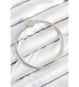 Pirinç Charm Zirkon Taşlı Taç Model Gümüş Renk Kadın Bileklik - TJ-BB7802