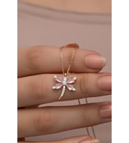 925 Ayar Gümüş Pembe Zirkon Taşlı Yusufcuk Kolye