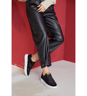 Vontex Siyah Hakiki Deri Kadın Sneakers