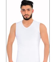 LİKRALI SIFIR KOL V YAKA ATLET ERKEK (Beyaz)
