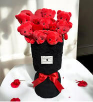 Kalpten Kalbe Kırmızı Peluş Ayıcıklar Mini Kalp Yastık Peluş Vazo Tasarımlı Buket