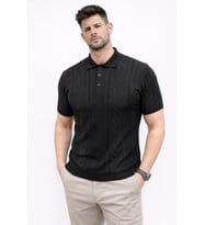 Erkek Yazlık Triko Tişört Kısa Kol Polo Yaka Düğmeli T-Shirt - Siyah
