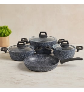 7 Parça Granit Tencere ve Tava Seti (20-24cm Derin, 27cm Cam Kapak, 26cm Tava)