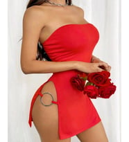 Mulvxbrf Brf02 Kırmızı Metalli Straplez Mini Elbise (Mulvix)