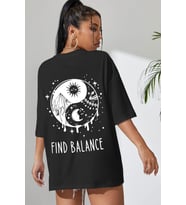 Unisex Yin & Yang Baskılı T-shirt (Siyah)
